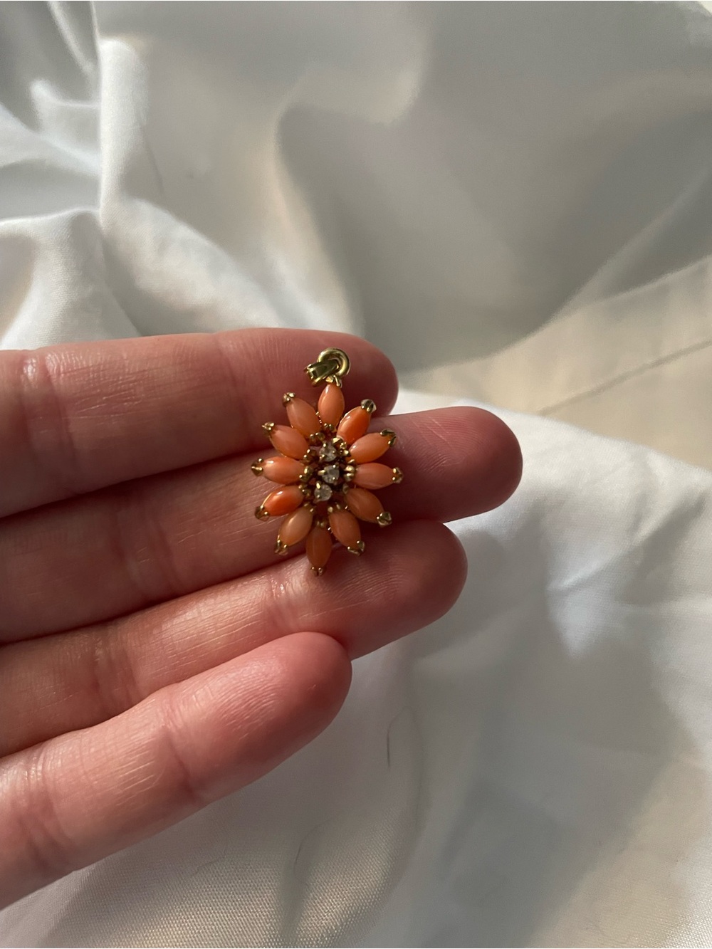 Gold-Tone Orange Flower Pendant Necklace Charm
